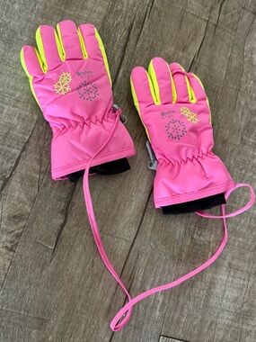 Kids Ski Snow Gloves XS Pink Yellow Waterproof Winter Fleece Lined 3-5 Years NWO